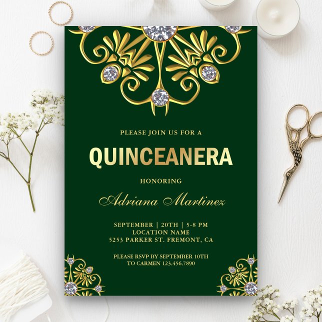 Grönt Guld Diamant Mandala Quinceanera Inbjudningar (Skapare uppladdad)