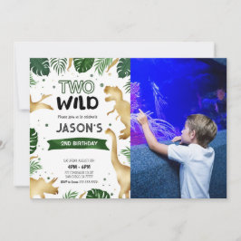 Grönt & Guld Dinosaur Födelsedagsfest Photo Inbjudningar