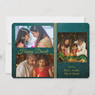 Grönt Guld Diwali Photo Personlig Greeting Card Julkort