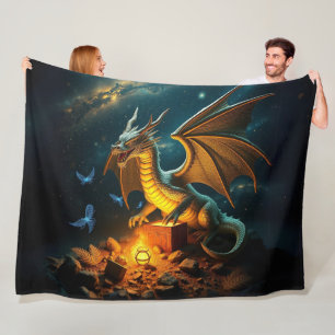 Grönt & Guld Dragon Guarding Treasure Fleecefilt