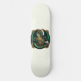 Grönt & Guld Dragon med Shield Mini Skateboard Bräda 18,5 Cm