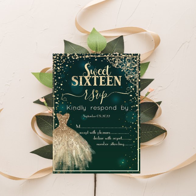 Grönt Guld Dress Tiara,Diamonds Sweet 16 OSA Inbjudningar (Skapare uppladdad)