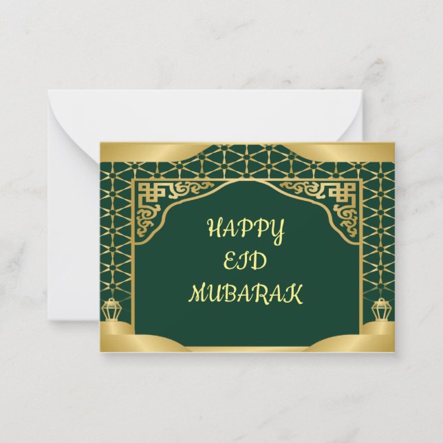 Grönt Guld Eid Mubarak-hälsningskort Anteckningskort (Framsida)