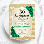 Grönt Guld Elegant Blommigt 30års födelsedag Inbjudningar<br><div class="desc">Inbjudan till 30års födelsedag-partiet. blommigt av elegant framträder genom grönt med ro. Har faux glitter guld rand och skriptteckensnitt. Perfekt för en snyggt kvinnor i firande. Kan anpassas för vilken ålder som helst! Skrivna Zazzle-inbjudningar eller digital utskrivbar mall för omedelbar nedladdning.</div>