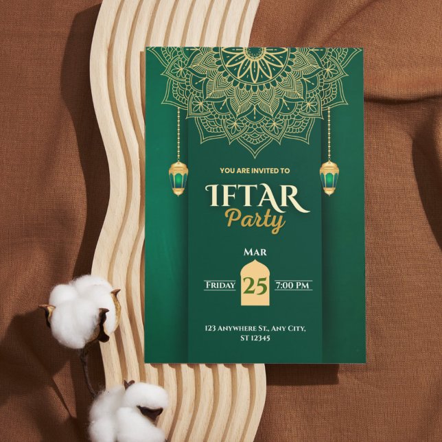 Grönt Guld Elegant Ramadain Iftar-fest Inbjudan (Green Gold Elegant Ramadan Iftar Party Invitation)