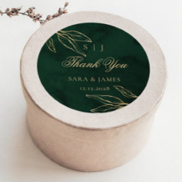 Grönt Guld Emerald Botanical Bröllop Tack Runt Klistermärke