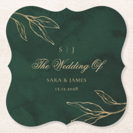 Grönt Guld Emerald Botanical Enchanted Bröllop Underlägg Papper