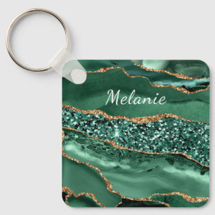 Grönt Guld Emerald Custom Name Keychain Gift Nyckelring
