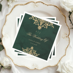 Grönt Guld Emerald Victorian Enchanted Bröllop Pappersservett