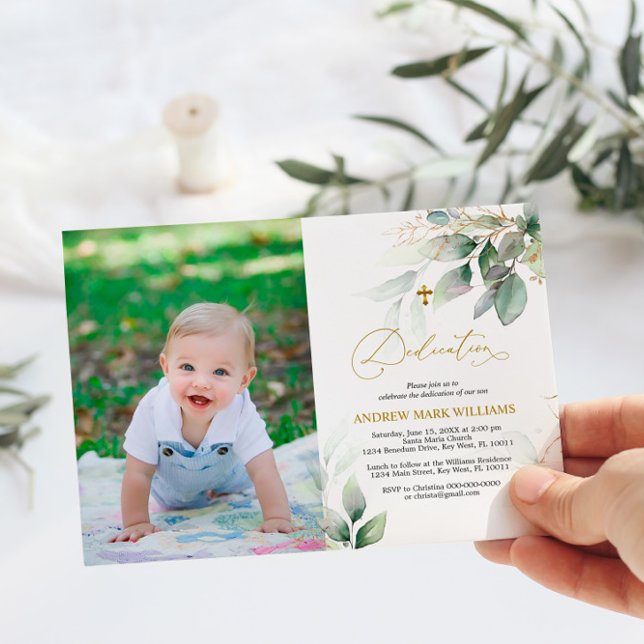 Grönt & Guld Eucalyptus fotobeskrivning Inbjudningar (Skapare uppladdad)