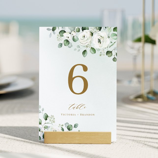 Grönt guld eucalyptus greenery blommigt bröllop bordsnummer (Green gold eucalyptus greenery floral wedding table number)