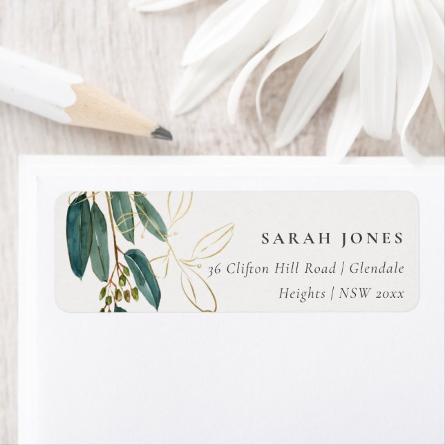 Grönt Guld Eucalyptus Gren Vi har Flyttat Adress Returadress Etikett (Insitu)