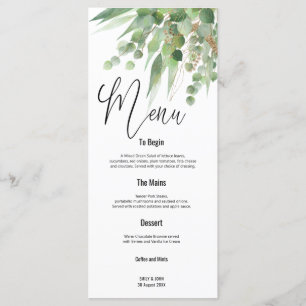 Grönt Guld Eucalyptus Löv Script bröllop Meny