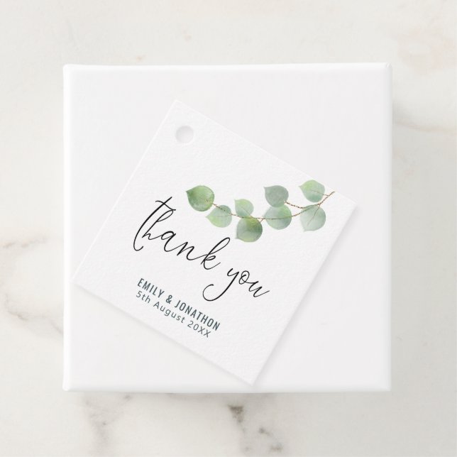 Grönt Guld Eucalyptus Löv Tack bröllop Gåvor Etiketter (På plats)