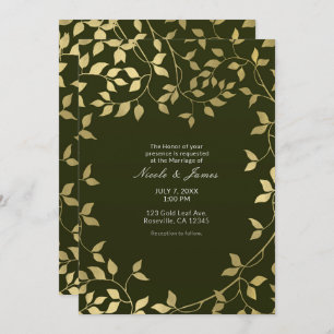Grönt & Guld Faux Foil Botanical Löv Bröllop Inbjudningar
