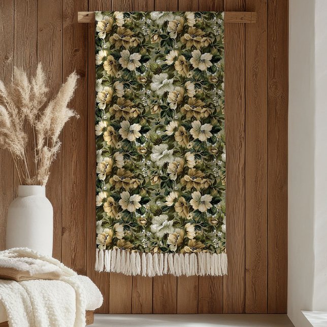Grönt Guld Filten Pastell Botanisk Stugstämning Fleecefilt (Green Gold Blanket Pastel Botanical Cottage Vibe)
