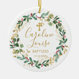 Grönt Guld Foliage Baby Baptism Foto Julgransprydnad Keramik