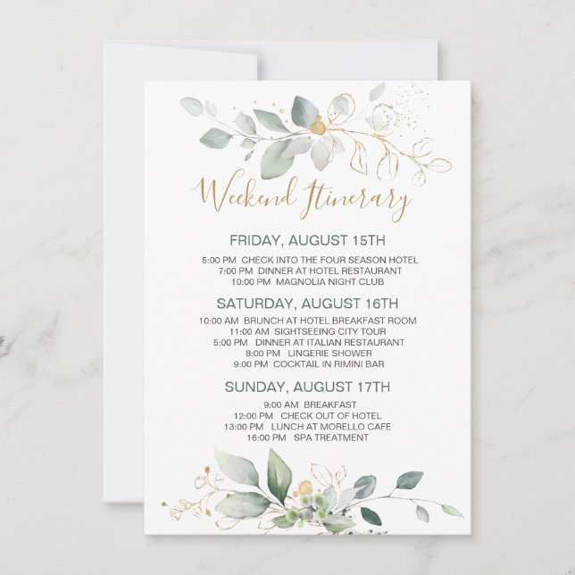 Grönt, guld foliage Bachelorette Helg Itinerary (Framsida)