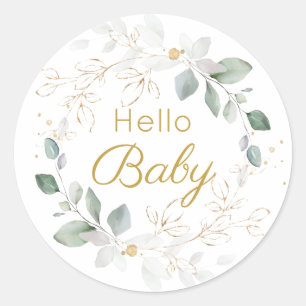 Grönt Guld Foliage Gender Neutral Baby Shower Runt Klistermärke