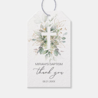 Grönt Guld Foliage Kor Baptism Tack Presentetikett