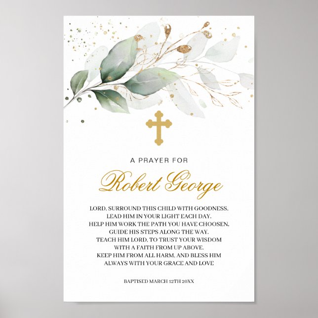 Grönt Guld Foliage Kor Kön Neutral baptism Poster (Framsidan)