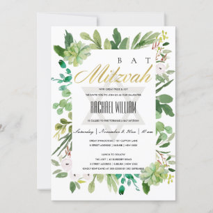 GRÖNT GULD FOLIAGE RAM STAR PUB BAT MITZVAH INBJUDNINGAR