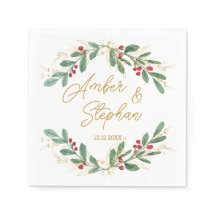 Grönt Guld Foliage Red Berry Napkins