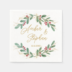 Grönt Guld Foliage Red Berry Napkins Pappersservett