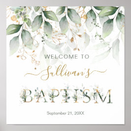 Grönt & guld foliage Välkomsthändelse Baptism Poster