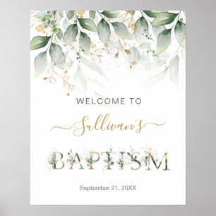 Grönt & guld foliage Välkomsthändelse Baptism Poster