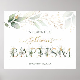 Grönt & guld foliage Välkomsthändelse Baptism Poster