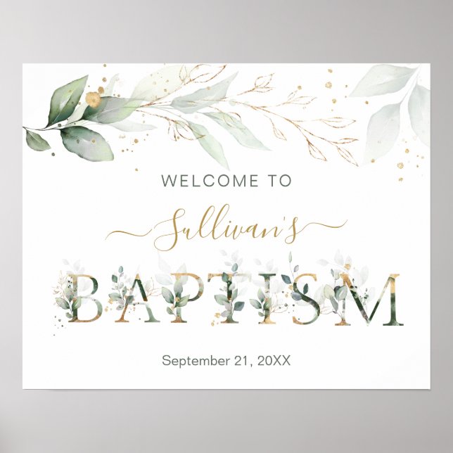 Grönt & guld foliage Välkomsthändelse Baptism Poster (Framsidan)