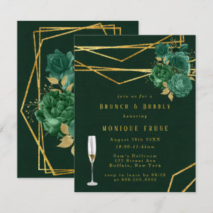 Grönt & Guld Geometric Blommigt Brunch & Bubly Inbjudningar
