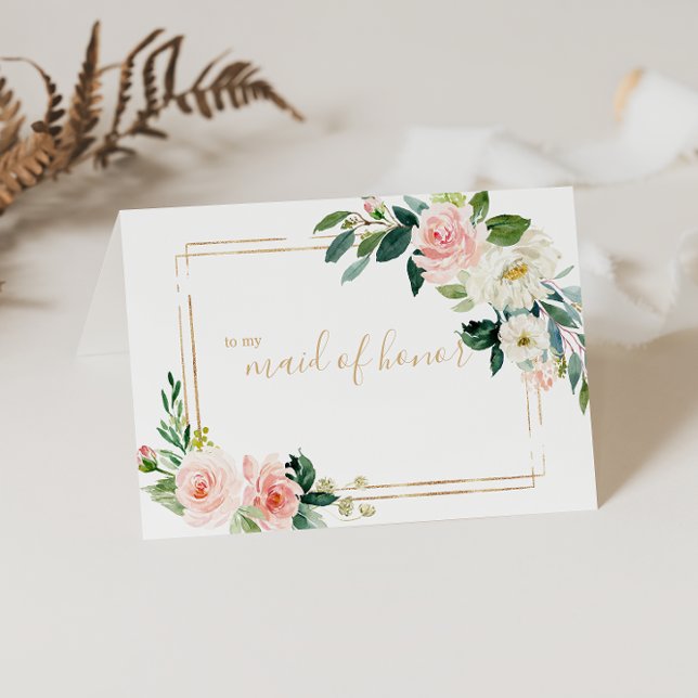 Grönt & Guld Geometriskt Brudtärna Tack Kort (Skapare uppladdad)