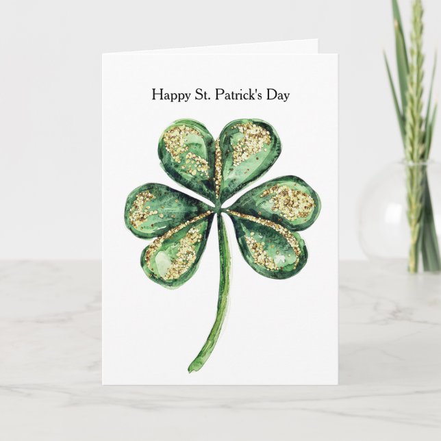 Grönt Guld Glans Shamrock St. Patrick's Day Kort (Framsida)