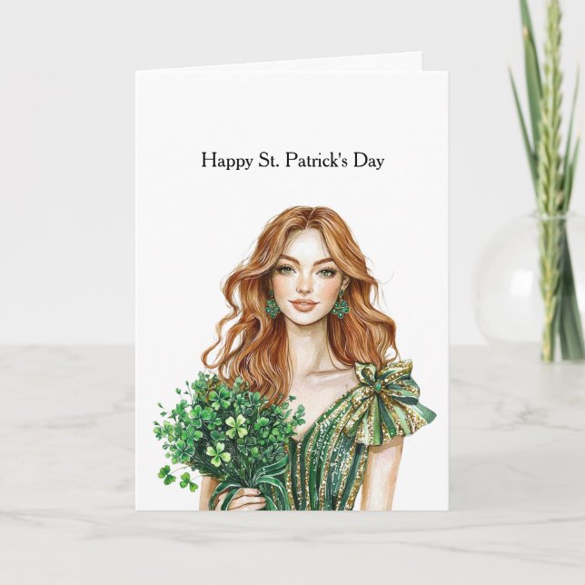 Grönt Guld Glans Shamrock St. Patrick's Day Kort (Framsida)