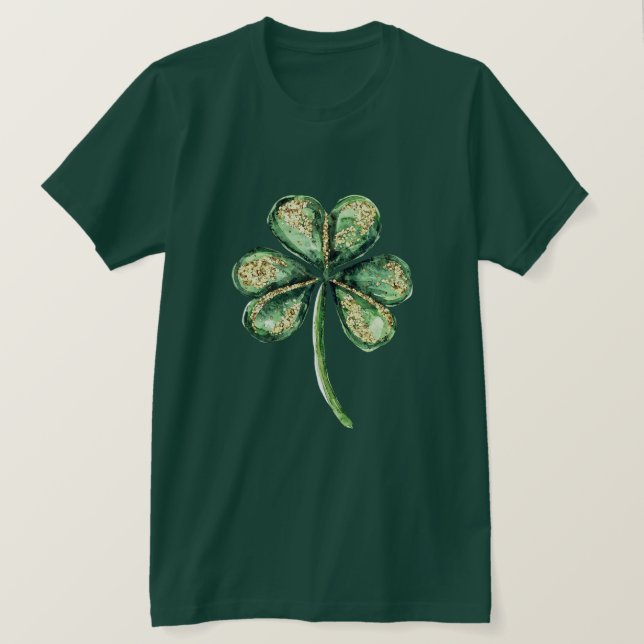 Grönt Guld Glans Shamrock   T Shirt (Design framsida)