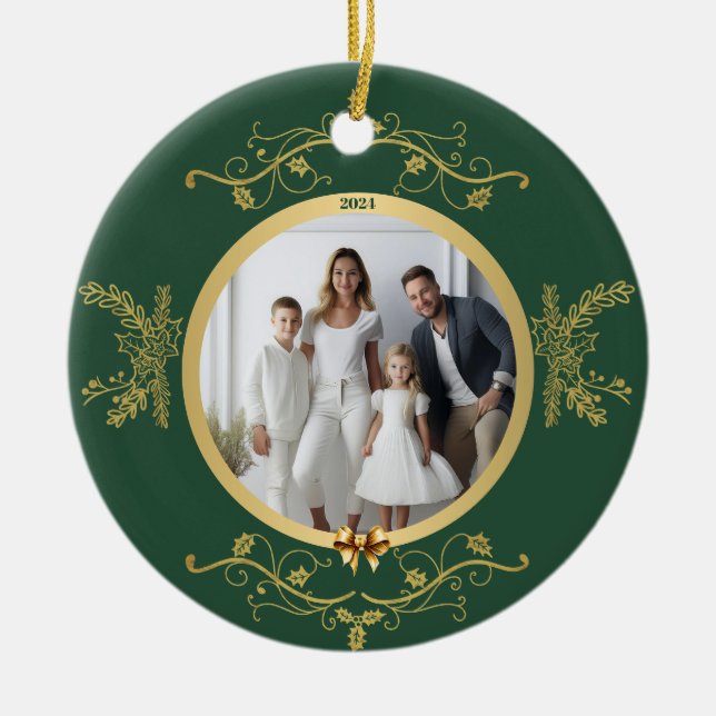 Grönt-Guld Glänsande Årstider Jul Keramik Julgransprydnad Keramik (Framsidan)