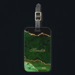 Grönt Guld Glitter Agate Personlig Bagagebricka<br><div class="desc">Chic dyker upp grönt igen med bagagetaggen Guld Glitter linjer Personlig lätt att lägga till ditt namn och monogrammat initialer i lätt typsnitt av guld färg. Skapat av © Lesruba Designs.</div>