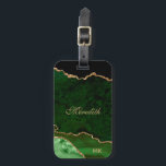 Grönt Guld Glitter Agate Personlig Bagagebricka<br><div class="desc">Chic dyker upp grönt igen med bagagetaggen Guld Glitter linjer Personlig lätt att lägga till ditt namn och monogrammat initialer i lätt typsnitt av guld färg. Skapat av © Lesruba Designs.</div>