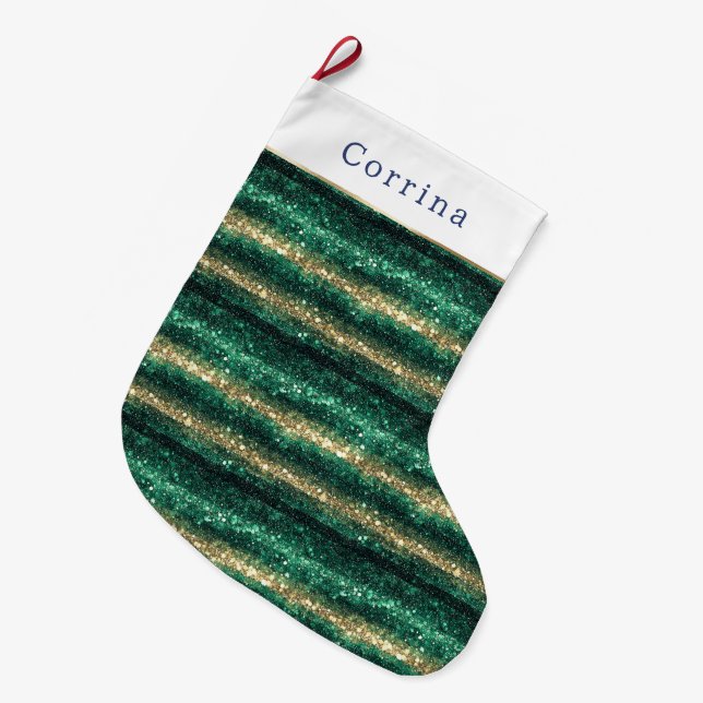 Grönt Guld Glitter Jul Stor Julstrumpa (Framsidan (Hängande))