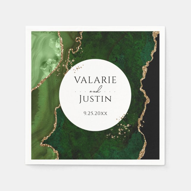 Grönt Guld Glitter Marble Bröllop Napkins Pappersservett (Framsidan)