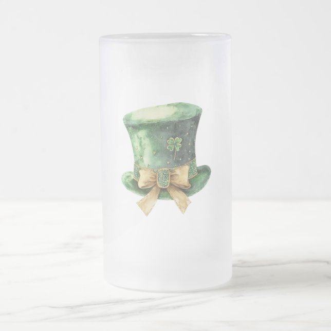 Grönt Guld Glitter Shamrock St. Patrick's Day Hatt Frostat Ölglas (Center)