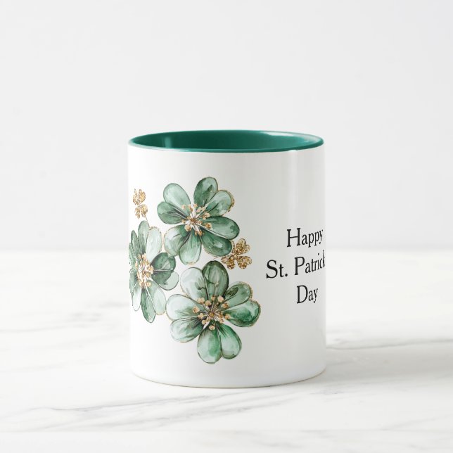 Grönt Guld Glitter Shamrock St. Patrick's Day Mugg (Center)