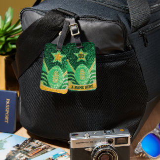 Grönt + Guld Glitter skolans fotbollslag Färg Bagagebricka