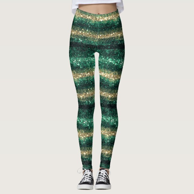 Grönt Guld Glittrig St. Patricks Dag Glitter Leggings (Framsida)