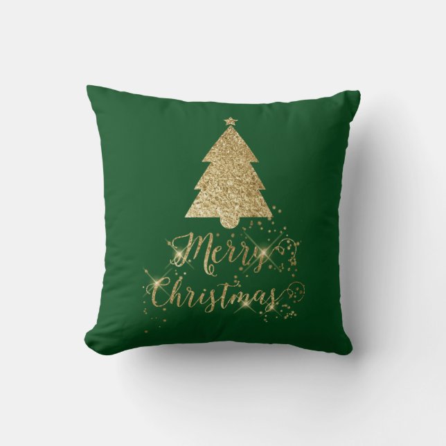 Grönt Guld Gnistra God jul Träd Kudde (Framsida)