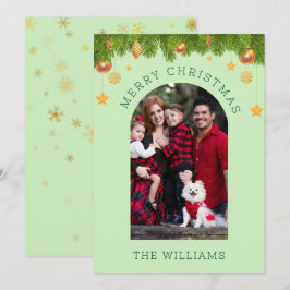 Grönt & Guld God jul Anpassningsbar ett foto Julkort