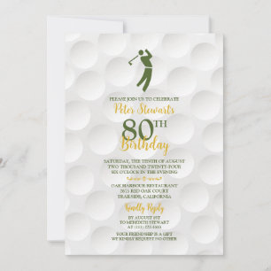 Grönt Guld Golfball Golfer Golf 80:e födelsedagen Inbjudningar