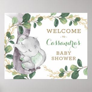 Grönt Guld Greenery Eucalyptus Elephant Welcome Poster